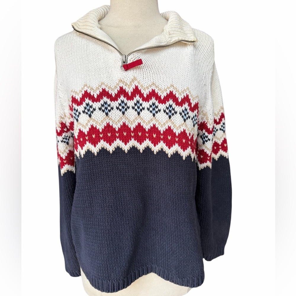 Late 1980s/Early 90s Eddie Bauer Cotton Blend Quarter Zip Nordic Pullover Sweate
